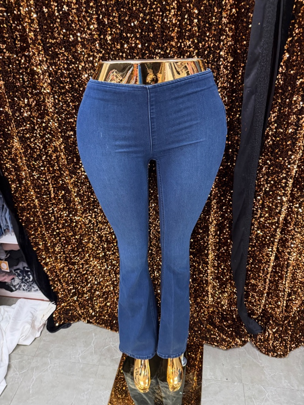 Free People Mid-Rise Flare Jeans - Dark Blue